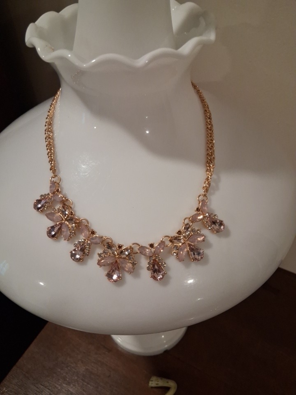 Gold-Tone Pink Crystal Floral Bib Necklace